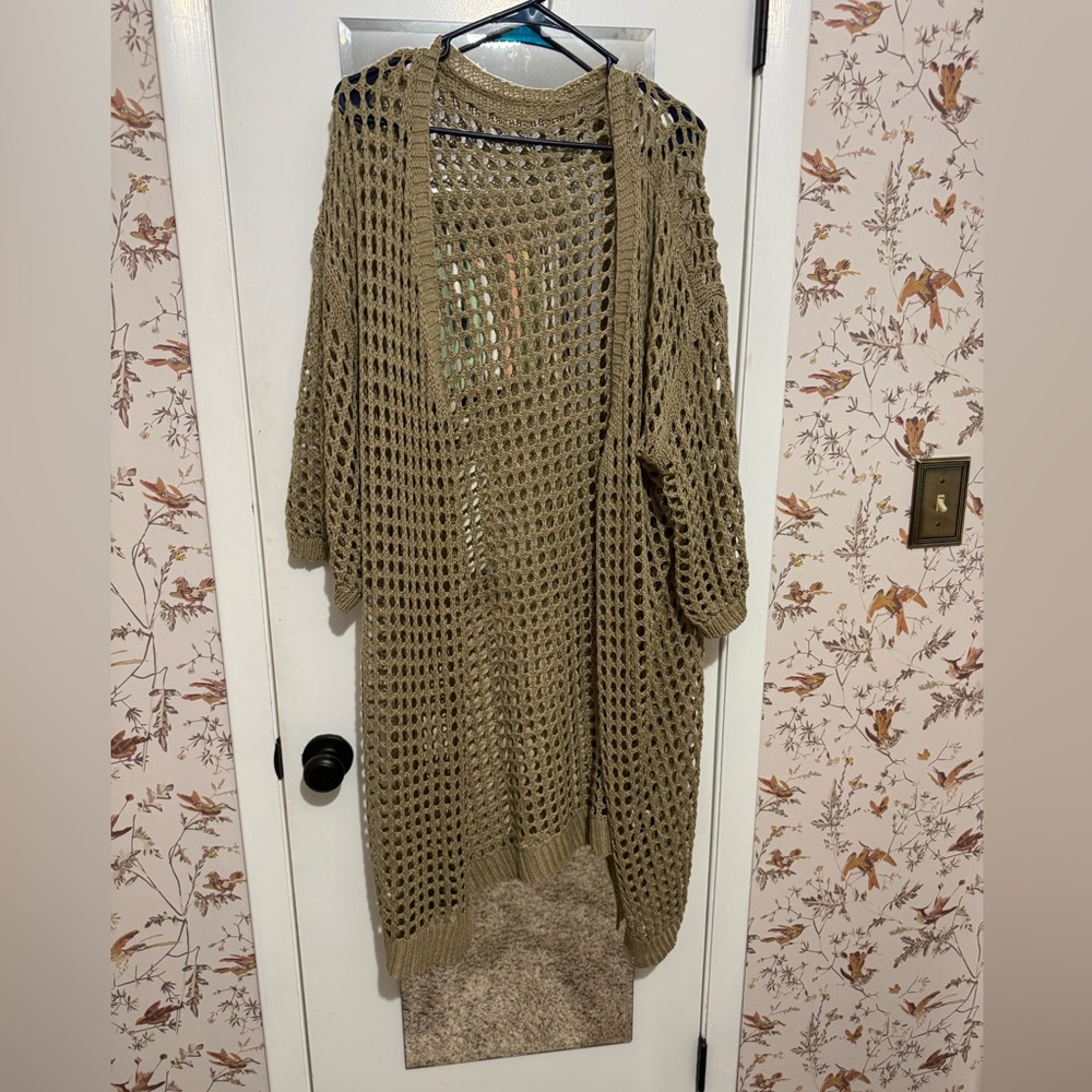 SHEIN Olive Open‑Knit Cardigan | Lightweight Layer | NWOT